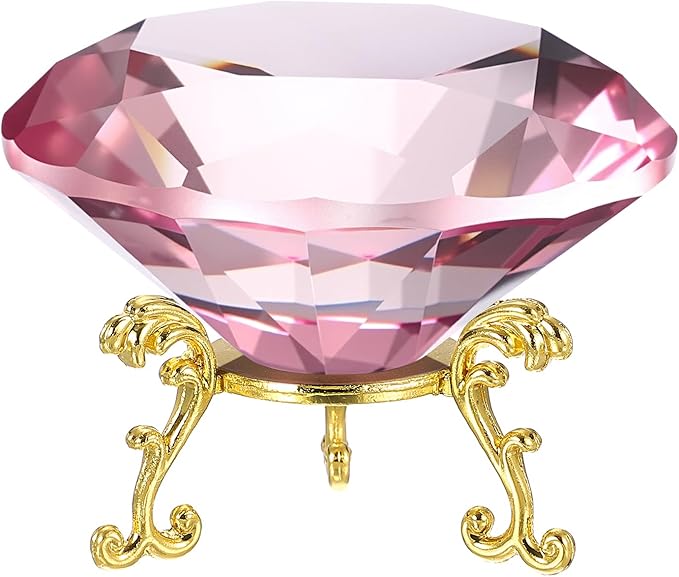 PATIKIL Diamond Crystal Paperweight, 80mm / 3.15" Crystal Paperweight Paper Weight with Gold 19 Metal Base for Home Office Desktop Table Decor Wedding Party Ornaments, Pink