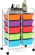LDAILY 10 Drawer Rolling Cart, Storage Cart Organizer on Wheels, Drawer Cart with Metal Frame & Large Storage Capacity, Rolling Cart with Drawers for Living Room Classroom, Office