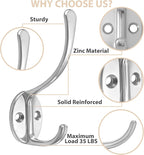 Homanu 14 Pack Coat Hooks Wall Mounted with 28 Screws, Heavy Duty Silver Towel Hooks Metal Double Hooks, No Rust Retro Rustic Wall Hooks for Hanging Towel, Coat, Scarf, Bag, Hat, Cup, Key