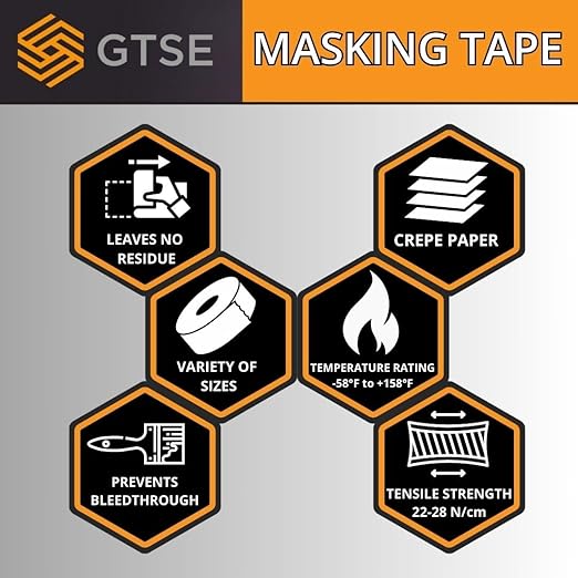 GTSE Masking Tape, Bulk Contractors Pack, 2 inches x 55 Yards (164 ft), Multi-Surface Adhesive Painting Tape, 48 Rolls, Full Carton