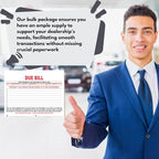 Vehicle Due Bill Form - 3-Part Carbonless Snap-Out 8.5 x 7.75 Car Dealership Service Agreement Forms, Auto Repair Vehicle Documentation Forms NCR - White, Canary, Pink - Pack of 300