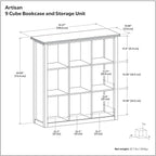 SIMPLIHOME Artisan Bookcase - 43 inch Tall 9-Cube Solid Wood Cube Organizer in Chantilly White, Transitional Storage Bookcase for Living Room, Study Room or Office with Fixed Shelves and Tapered Legs