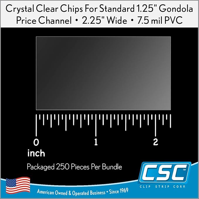 Clip Strip Corp. Price/Data Channel Label Holder Chips, Clear Plastic Tags, 2.25" L x 1.25" H, 7.5 Mil Thick, Gondola Shelf Edge, Reusable, Made for Point of Purchase Shelf Molding (250)