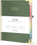 Forvencer 2026 Planner, Hardcover Calendar Planner Weekly and Monthly, Jan 2026 - Dec 2026, 6" x 8", Spiral Agenda Book with Tabs, Exquisite Daily Journal Organizer for Home School, Dark Green