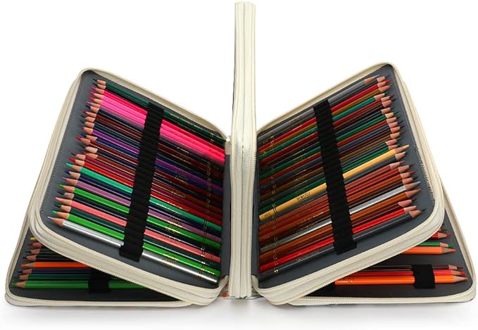 Vomgomfom Colored Pencil Case - 200 Slots Holder With Zipper Closure, Twill Fabric Large Capacity for Watercolor Pens or Markers, Organizer for Artist (White)
