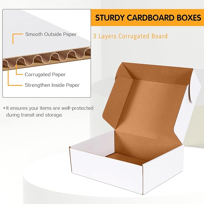 JOWLOT 12x9x4 inch Shipping Boxes Set of 20, White Corrugated Cardboard Box Literature Mailer for Mailing Packing Moving and Storage