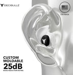Decibullz 25-Decibel Noise-Reduction Earplugs for Hearing Protection, Custom-Molded Reusable Earplugs for Noise Sensitivity & Flights, White