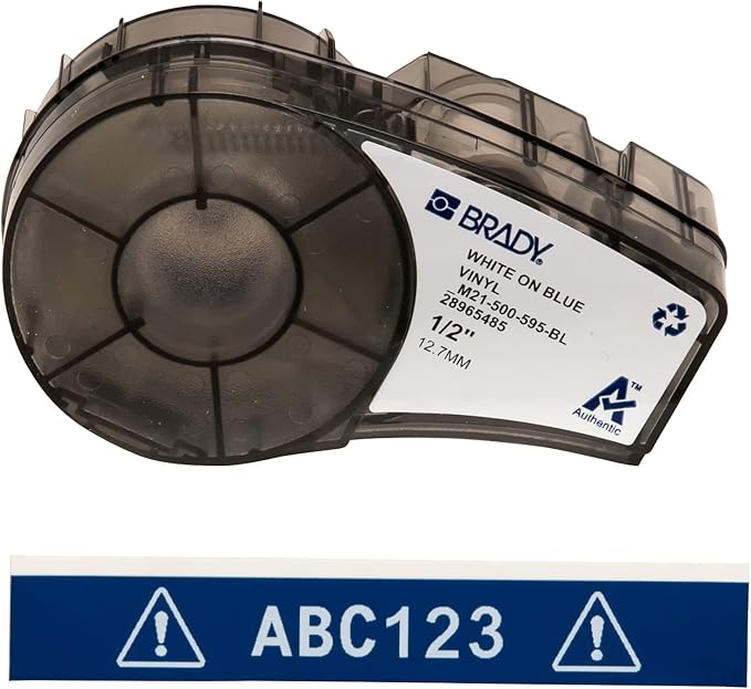 Brady Authentic (M21-500-595-BL) All-Weather Vinyl Label for Indoor/Outdoor ID, Lab and Equipment Labeling, White on Blue- For M210, M210-LAB, M211, BMP21-PLUS and BMP21-LAB Printers, .5" W, 21' L
