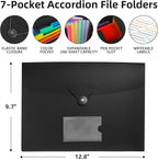 5 Pack 7 Pocket Accordian File Organizer, Expanding File Folder with Labels, Plastic Expandable File Folder for Documents Letter Size A4 Papers, Ideal for Home, Office Supplies, College Essentials