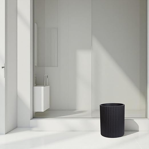 DoveeDosa Black Luxury Stone Bathroom Trash Can, Modern Bathroom Office Trash Can, Resin Wastebasket, Garbage Receptacle Bin for Bathrooms, Offices, Powder Rooms, Kitchens (Black)