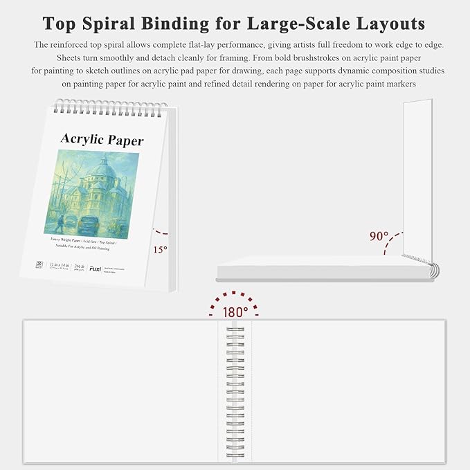 Fuxi Acrylic Paint Book Pad, 11x14 Inch 246lb/400GSM Art Paper for Acrylic Painting | 20 Sheets (40 Pages) Notebook for Painting, Drawing & Art Supplies.