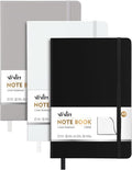 ViVin Lined Journal Notebooks for Work, 192 Pages, Medium 5.5 x 8.3 inch, College Ruled, A5 Hardcover Journaling Notebooks for Work, 3 Pack, (Black，White，Gray)