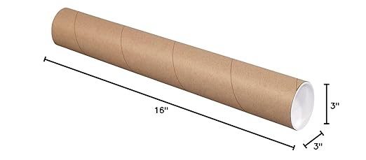 Aviditi BOX USA Mailing Tubes, 3" W x 16" H, 24-Pack - Round Corrugated Tubes for Mailing and Storage of Blueprints, Artwork, Crafts, Posters, Long Art Holder
