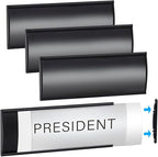 Plecterco 4 Pcs Office Door Signs - 8" x 3" Curved Name Plate Holders for Office, Wall-Mount Door Signs with Plastic Film and Adhesive Tape (4, Black)