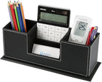 KINGFOM Office Supplies Desk Organizer PU Leather Storage Box 4 Divided Compartments for Pen Business Card Remote Control Mobile Phone Cosmetics Collection Holder (Black)
