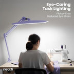 Neatfi XL 2,200 Lumens LED Desk Lamp with Clamp, 24W Bright Architect Task Lamp, 20 Inches Dimmable Computer Light, Adjustable Desk Light for Home, Office, Crafts, Nails & Hobbies (Non-CCT, Lavender)