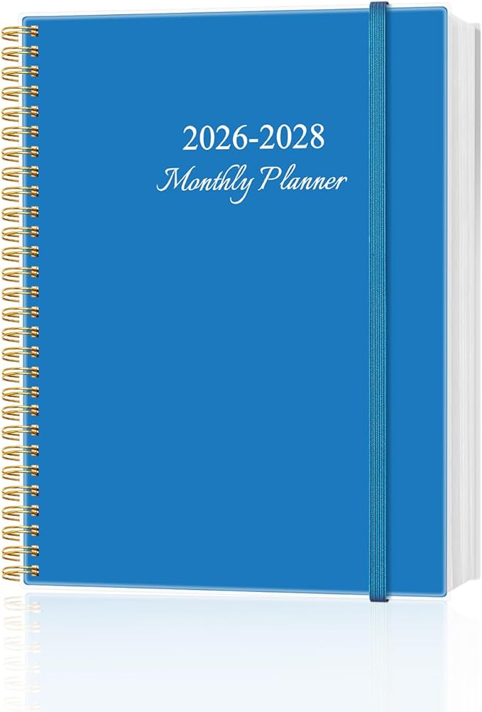 2026-2028 Monthly Planner, Three Years Calendar from January 2026 - December 2028 with Spiral Binding, Inner Pocket, Elastic Closure, 38 Month Planner for Home | School | Office, 8.5" x 11", Blue
