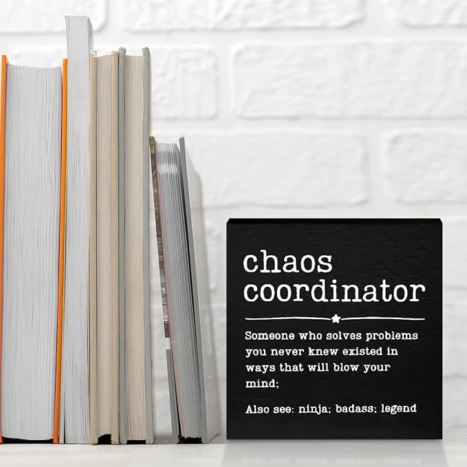 Funny Chaos Coordinator Gifts Office Decor, Chaos Coordinator Wooden Box Sign, Thank You Gifts, Home Farmhouse Table Shelf Desk Decor Accessories, Appreciation Gifts for Coworkers Colleague Leader