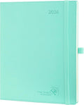 POPRUN 2026 Planner (Large - 8.5'' x 10.5'') - 2026 Weekly Calendar (Jan. 2026 - Dec. 2026) with Hourly Time Slots, Weekly/Monthly Appointment Book for Time Management - Leather Soft Cover - Green