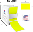 ChromaLabel 2 x 3 inch Permanent Color Code Rectangle Labels, 250 Labels per Dispenser Box, Fluorescent Yellow