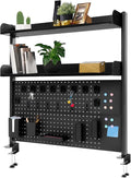 Dlinanta Clamp-On Pegboard Desk Organizer, 2-Tier Clamp On Desk Shelf with Hooks, Office Accessory Organizer for Books, Office Supplies & DIY Storage, 16.5lbs Capacity, 39.37" x 37.4", Black