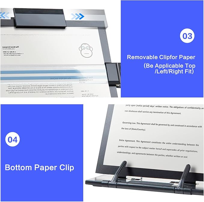 Lihaobm Desktop Document Book Holder, Document Paper Holder for Typing with 7 Adjustable Positions and Highlight Text Bar for A4 Paper Music Book, Black