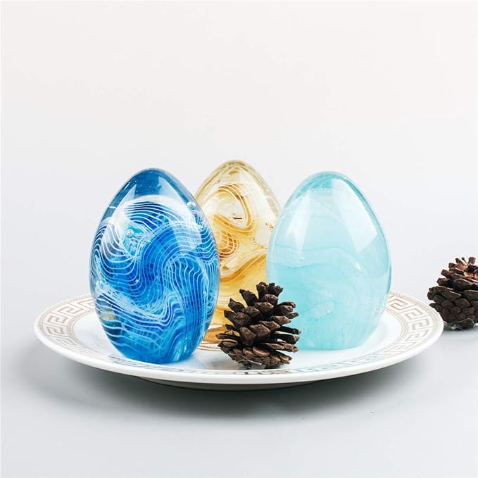 QFkris Crystal Blessings Paperweight Easter Eggs 3.4" Blown Glass Art Figurine Collectibles Desk Decor (Blue)