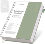 EMSHOI Spiral Notebook B5 Bullet Dotted journal, Dotted Grid Notebook with 300 Pages, 100gsm Thick Paper, 7.48" × 10.15", Waterproof Softcover Notebook for School Work Writing - Light Green