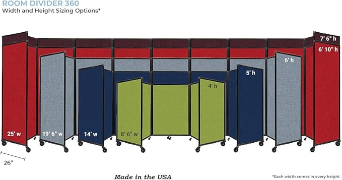 Versare Room Divider 360 Portable Wall Partition | Folding Panels | Large Freestanding Divider | Locking Wheels | Temporary Room Separator | 25' x 7'6'', Mocha