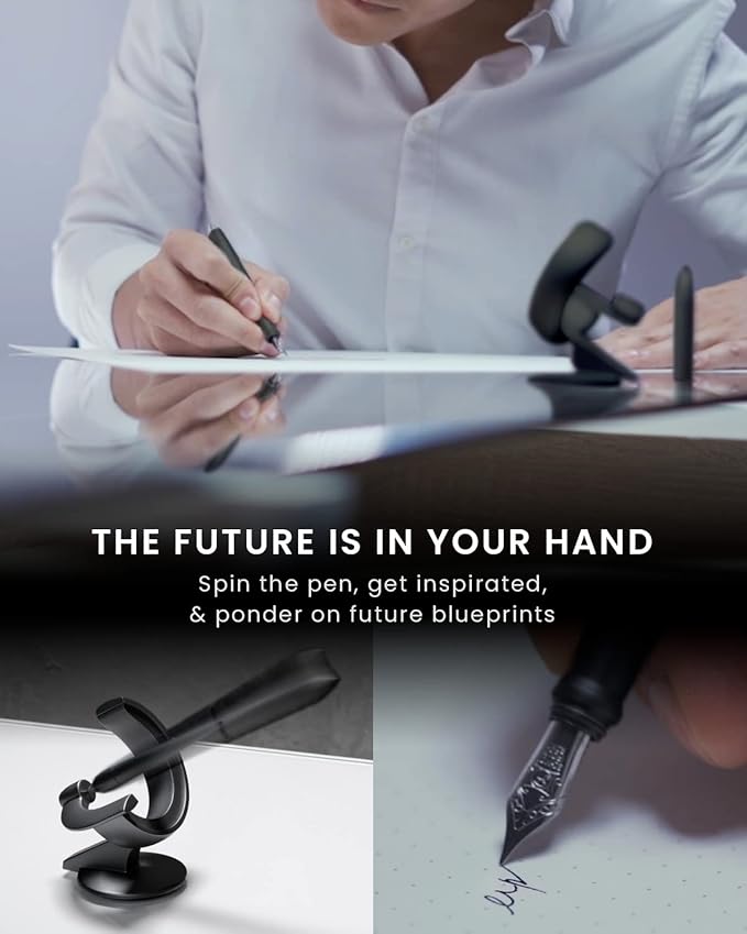 novium Hoverpen Future - Luxury Fountain Pen, Schmidt Nib (Fine), Converter, Extra Refill, Futuristic Aesthetic, Aerospace Metal, Best Pen Gift Set for Men & Women (Deep Black)