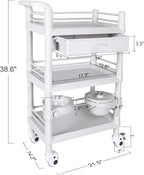 Mobile Medical Trolley Cart Portable 3-Tier Professional Cart 220 Lbs Load Utility Carts for Ultrasound Scanner Esthetician Carts with Drawer Lockable Rolling Wheels for Hospital Dental Clinic Home