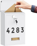 LAND·VOI Locking Wall-Mount Mailbox for Outside, with 4 Keys, Galvanized Steel Rustproof Metal Postbox, 3.1" Dx7.5 Wx10.8 H, Includes 3 Sets of Mailbox Numbers, Nameplate,White