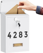 LAND·VOI Locking Wall-Mount Mailbox for Outside, with 4 Keys, Galvanized Steel Rustproof Metal Postbox, 3.1" Dx7.5 Wx10.8 H, Includes 3 Sets of Mailbox Numbers, Nameplate,White