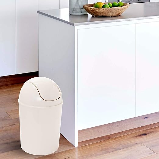Umbra 1.25 Gallon Mini Waste Can with Removable Swing-Top Lid - Small Garbage Bin for Kitchen, Bathroom, Bedroom, Office - Compact Trash Can Fit Under Tables & Counters - Linen