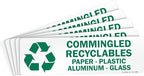 SmartSign Commingled Recyclables Sticker - Paper, Plastic, Aluminum Glass Pack of 5 Labels | 3" x 10" Laminated Vinyl, Made in USA