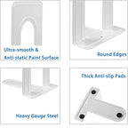 Metal Bookends for Home Office, Book Shelf Holder Home Decorative, Book Ends for Heavy Books/Movies/CDs, White 6.5 x 5 x 5.7 in, 4 Pair/ 8 Piece