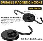 MIKEDE Strong Magnetic Hooks, 120LB Swivel Magnetic Hooks Cruise, Black Neodymium Magnet Hooks Heavy Duty for Hanging, Grill, Cruise Cabins, Refrigerator, Grill, Kitchen, Locker - Pack of 12