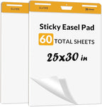SUNEE Sticky Easel Pads, 25x30 Inches, 30 Sheets/Pad, 2 Pack – Self Stick Flip Chart Paper for Whiteboards, Premium Large White Chart Paper