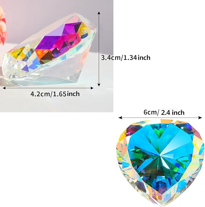 SWTHONY 60mm Crystal Diamond Paperweight Heart Shaped Glass Gems Big Fake Diamonds Paper Weights for Women Desk Wedding Centerpiece AB-Coated