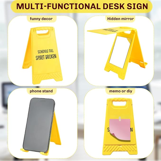 Funny Office Desk Accessories,Motivational Affirmations Office Cubicle Decor,Desk Decor,Phone Holder Mirror Acrylic Table Signs,Daily Desktop Corporate Work Humor Gifts for Coworker (Spirit Broken)