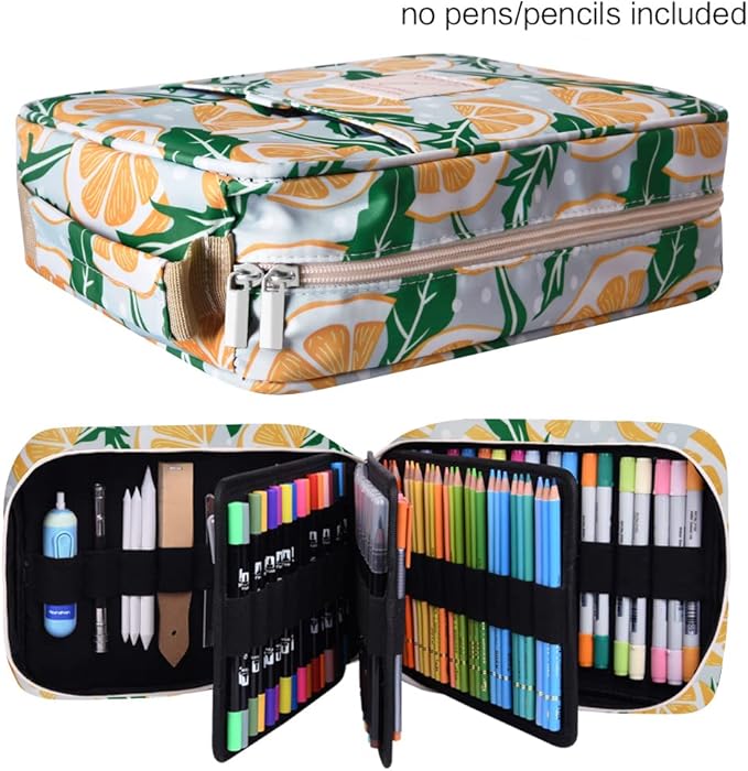 qianshan Pencil Case Holder Slot - Holds 202 Colored Pencils or 136 Gel Pens with Zipper Closure - Large Capacity Pen Organizer for Watercolor Pens or Markers - Perfect for Artist Grey Lemon