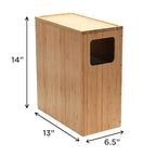 MobileVision Bamboo Slim Trash Can with Lid, Waste Basket for Bathroom, Bedroom, Office, Vanity, Salon or Spa, Small Spaces, Rectangle, Bag Liners Included