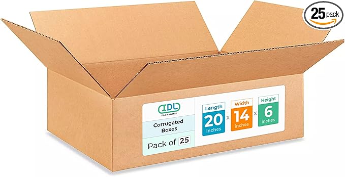 Large Shipping & Moving Boxes 20"L x 14"W x 6"H (25-Pack) - Extra Strength 200 lb vs Regular - Corrugated Moving Boxes Large for Delivering - Heavy Duty Moving Box - Packing Box by IDL Packaging