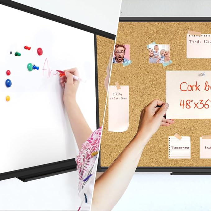 XBoard Magnetic whiteboard 36 x 24 - Combo Whiteboard Dry Erase Board/Cork Board, Magnetic White Board + Corkboard with Black Aluminum Frame, Colorful Push Pins & Marker Tray Included
