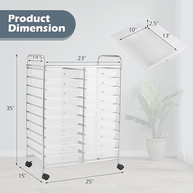 Happygrill 20-Drawer Organizer Cart Tools, Mobile Utility Storage Cart with Removable Drawers & Lockable Wheels, Rolling Storage Cart with wheels for Home Office School(White)