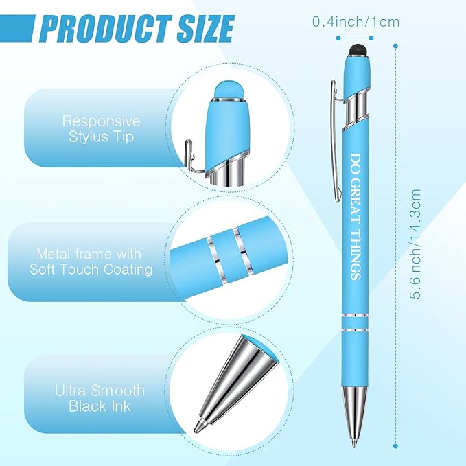 Zonon 12 Pcs Inspirational Pens Bulk Funny Ballpoint Pen with Stylus Tip Motivational Gifts for Valentine's Day Teacher Coworkers Nurse School Office Supplies(Pastel Colors,Classic Style)