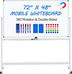 Max-officoo Magnetic White Board Dry Erase Whiteboard with Rolling Stand 72"x48" Double-Sided Mobile Large White Board on Wheels, Including 3 Magnetic Erasers, 7 Markers, 30 Magnets