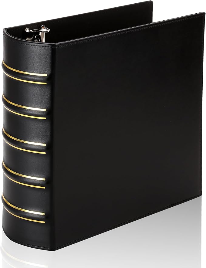 LETVPVOW Vintage Hardback 3 Ring Binder 3 Inch, Professional Leather Binder 3 Ring, D Ring Binders Fits 8.5 x 11, Three Ring Binders for Photo Album, Home, School and Office Supplies- Black