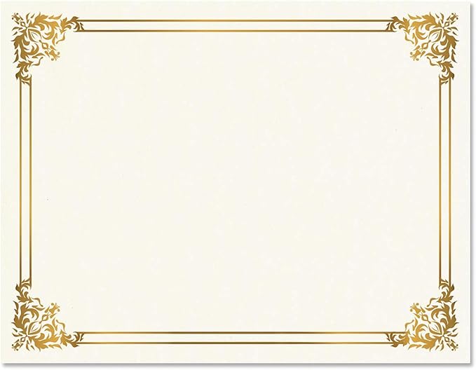 Empire Gold & White Parchment Certificate Papers - Pack of 100, Not FOIL, Laser & Inkjet Printer Compatible, For Office, Business Awards, Graduation, School Diplomas, 8-1/2" x 11" on 60 lb.Text Stock