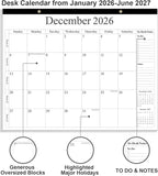 Desk Calendar 2026 - Calendar 2026-2027 from January 2026 to June 2027, 18 Months Calendar with Thick Paper for Office, Home, School Organizing, 14.5" X 11.5", Black